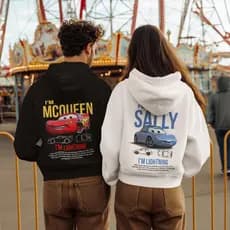 Kit Moleton Casal Relâmpago Mcqueen e Sally Flanelado Algodão Blusa de Frio Com Capuz Namorados