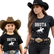 Kit Tal Mãe Tal Filha Camiseta Algodão Feminina Boiadeira Bruta Rodeio Festa Do Peão Cowgirl Moda Afro