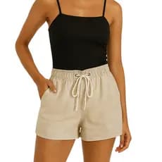 Short Linho Feminino Slim Com Bolso Bermuda Confortavel Casual Praia Piscina