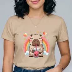 Camiseta Capivara Fofa com Estilo Kawaii, Divertida e Confortável T-Shirt blusa