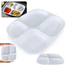 Prato Bandeja 4 Cavidades Merenda Escolar Refeitório Empresa Self Service Melamina Premium Branca