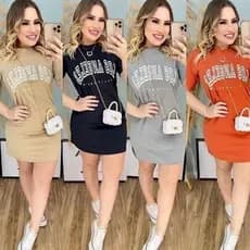 Vestido Blusão Camisão Curto Feminino LOS ANGELES Verão Inverno Moda