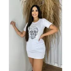Vestido mini Vest Básica Gringa Caveira  Casual Dia Dia Estilosa