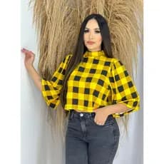 Cropped Em Xadrez Manga Flare Cropped Casual Dia A Dia