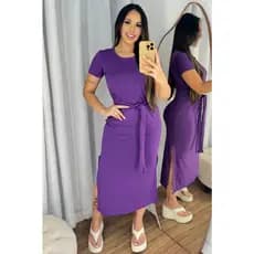 Vestido Midi Feminino Fenda Lateral Com Amarração  Verão Tendencia