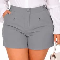 Short Plus Size Feminino Alfaiataria Moda Plus Size Verão Short Elegante  Botão Forrado