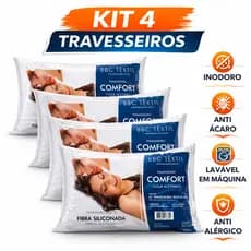 4 Travesseiros 50x70 Percal Acetinado Fibra Siliconada Antialérgico Conforto Premium