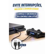 Cabo V8 USB para Controle PS4  – Carregador Rápido e Resistente