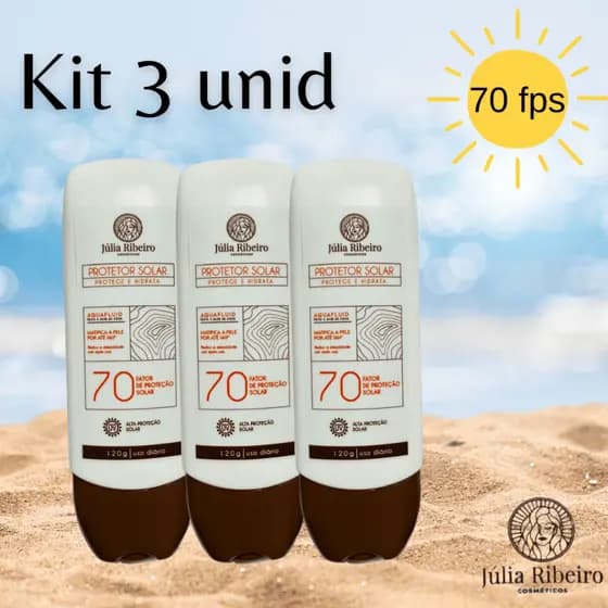 Kit 3 Protetor Solar Júlia Ribeiro FPS 70 – Alta Proteção, Efeito Matte e Hidratação | Uso Diário 🌞💛