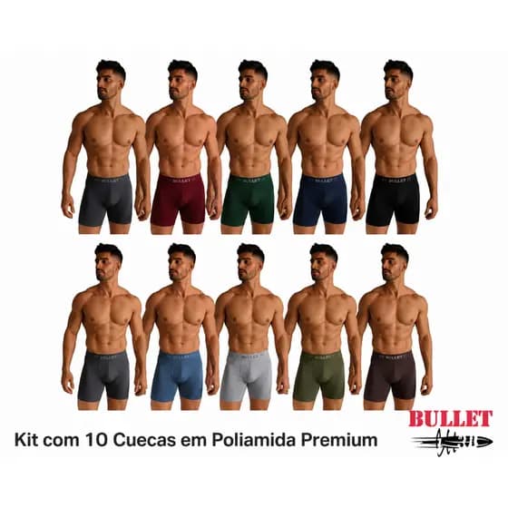 Kit 10 Cuecas Masculinas poliamida premium Bullet Conforto,qualidade e praticidade para o dia a dia! O Kit com 10 Cuecas