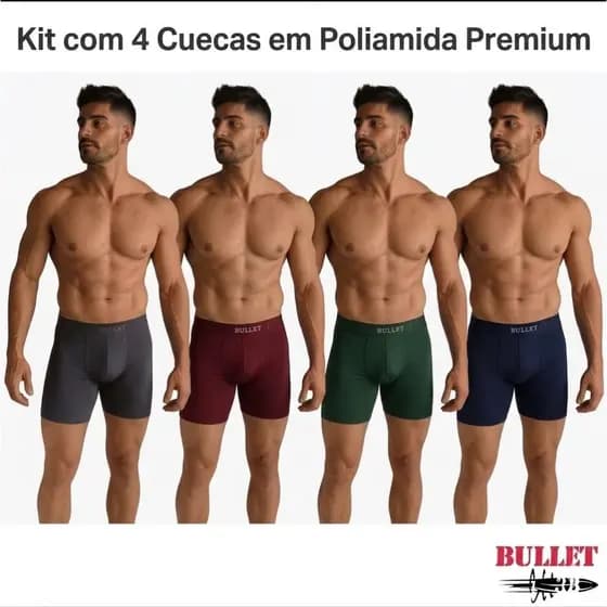 Kit 4 Cuecas Boxer Poliamida Premium – Mais conforto, durabilidade e praticidade para todos os dias.