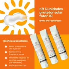 Kit 3 Protetores Solares FPS 70 – 150ml | Oil Free | Proteção UVA e UVB | Toque Seco e Rápida Absorção | Rosto e Corpo