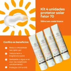 Kit com 4 Protetores FPS 70 – 150ml Cada | Antioleosidade Oil Free | Proteção UVA/UVB | Absorção Rápida | Rosto e Corpo