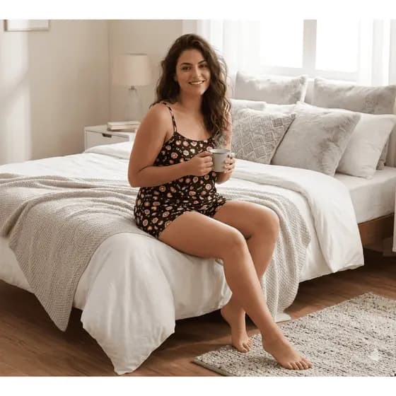 Pijama Baby Doll Feminino Estampado - Malha de Viscose e Poliéster Super Macia - Linha Noite Confort