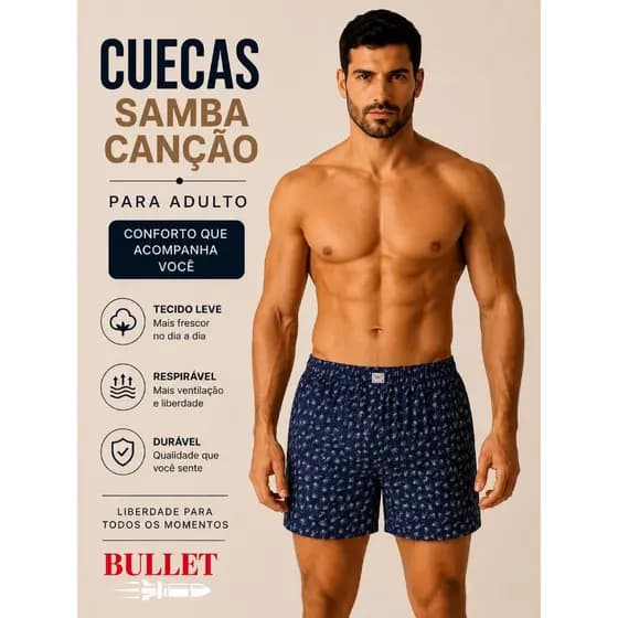 Kit com 6 cuecas samba canção leves, confortáveis e respiráveis, garantindo liberdade e bem-estar para o dia a dia. 😉✨