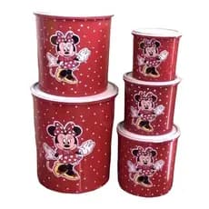 Kit Potes Mantimentos Plástico Redondo Personalizados Minnie Kit 05 peças Cozinha Decoração