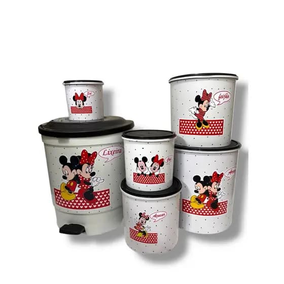 Organizador Kit Mantimentos Branco Minnie Casal + Lixeira Branca Minnie Casal