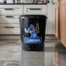 Lixeira Personalizada Stitch Cesto de Lixo 13 Litros Redonda Pedal Cozinha Banheiro Escritório