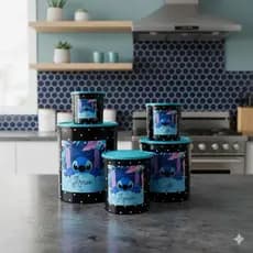 Jogo Potes Mantimentos De Plástico 5 Peças Redondo Personalizados Stitch Tropical Porta Mantimentos Cozinha