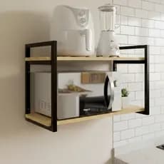 Prateleira de Parede Suporte Microondas 60cm Forno Air Fryer Nicho Industrial - Ferro Madeira Pinus