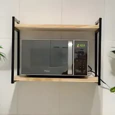 Prateleira de Parede 50cm Suporte Microondas Forno Air Frier Nicho Industrial Impressora Aço Madeira