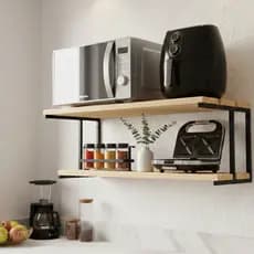 Suporte Microondas 80cm Medio Forno Air Fryer Prateleira de Parede Nicho Industrial