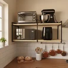 Suporte microondas forno air fryer impressora prateleira de parede nicho 120cm Madeira Pinus Metalon