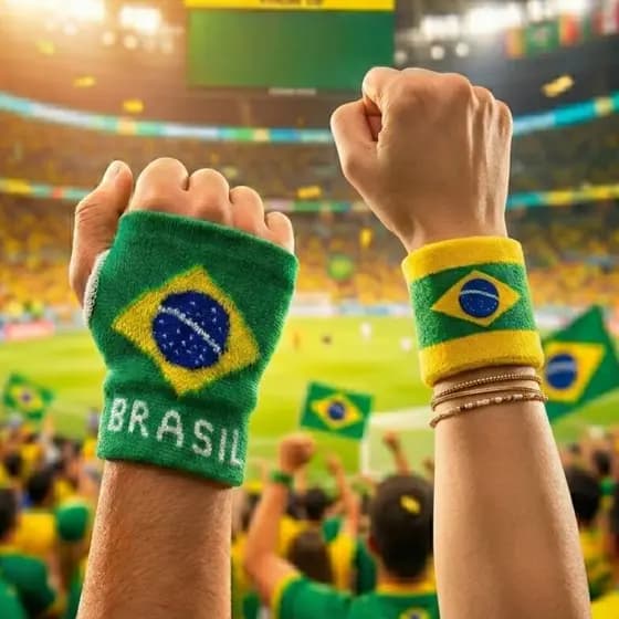 Munhequeira Brasil Copa Bandeira Esportiva Algodão