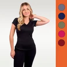Blusa esportiva long line básica gola V dry fit