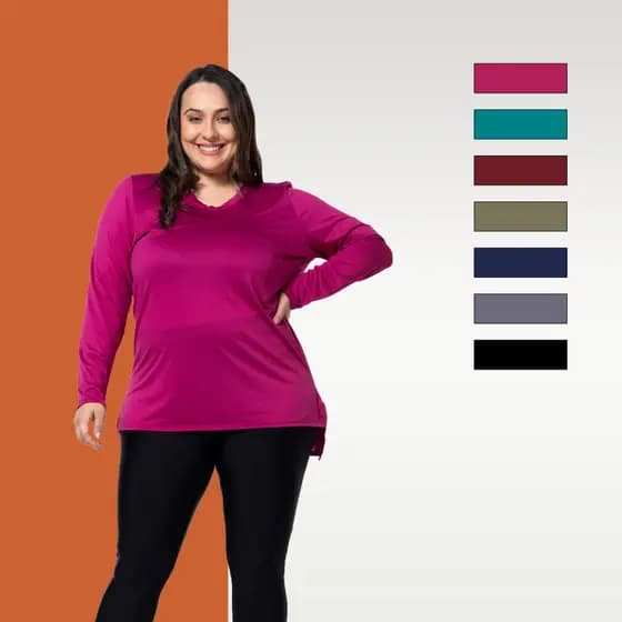 Blusinha feminina plus size treino academia fitness manga longa dry fit