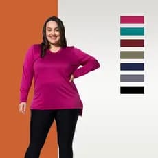 Blusinha feminina plus size treino academia fitness manga longa dry fit