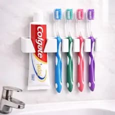 Porta Escova de Dente e Pasta Sem Furo Suporte de Parede Autoadesivo Banheiro
