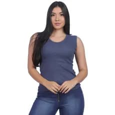 blusa feminina canelada manga cavada gola V lançamento