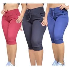 kit 3 calças corsário feminina calça jogger com elastano cintura alta