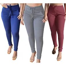 kit 3 calças feminina jogger cintura alta com elastano
