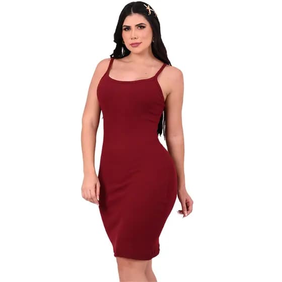 vestido feminino midi alcinha regata canelado básico com elastano
