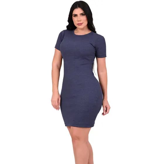 vestido feminino MIDI manga canelado básico com elastano