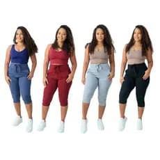 kit 4 calças corsario feminina com elastano cintura alta calça capri