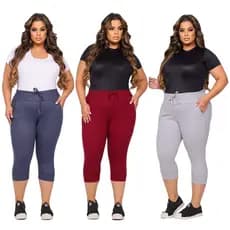 Kit 3 Calças Corsário Feminina Plus Size Cintura Alta | Algodão com Elastano | Carolina Moda