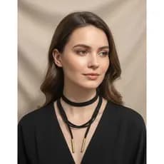 Colar Choker Preto com Ponteiras Douradas | Estilo Boho Chic | Ajustável e Versátil