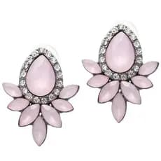 Brincos Florais Rosa com Cristais – Brinco Feminino Romântico Prata Envelhecida