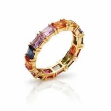 Aliança Anel Rainbow Baguetes – Banho Ouro 18k | Zircônias Coloridas