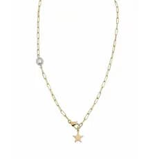 Colar Feminino Dourado Corrente Paperclip com Pérola Barroca e Pingente Estrela Choker Semi Jóia