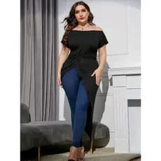 BLUSA PLUS SIZE FEMININA OMBRO A OMBRO ASSIMÉTRICA – ELEGÂNCIA E CONFORTO NO MESMO LOOK
