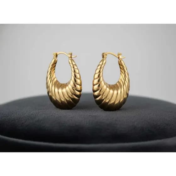 Brinco Argola Croissant Chunky Banhado a Ouro 18k | Argola Grossa Texturizada Luxo