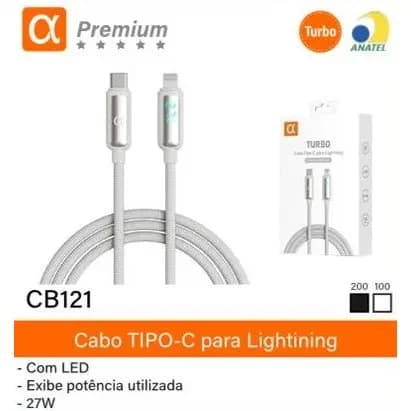 Cabo Carregador Tipo C para IOS Exibe Potência Utilizada A'Premium (CB121)
