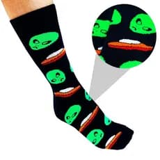 Meia Cano Longo Alien Alienigena ET Preta Roxa Disco Voador Ciclista Skate Divertida Criativa Presente Unisex Infantil