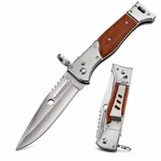 Canivete Inox Pescaria Caça Com Trava Estilo AK47 CCCP Bolso Cinto Dobrável Com Presilha Madeira