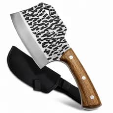 Cutelo Artesanal Churrasco Full Tang Cabo Madeira Bainha Rustico Aço Inox Forjado Presente Pai Amigo Marido