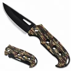 Canivete Inox Camuflado Pescaria Caça Trava Militar Camping Pequeno Bolso Dobrável Presilha Segurança